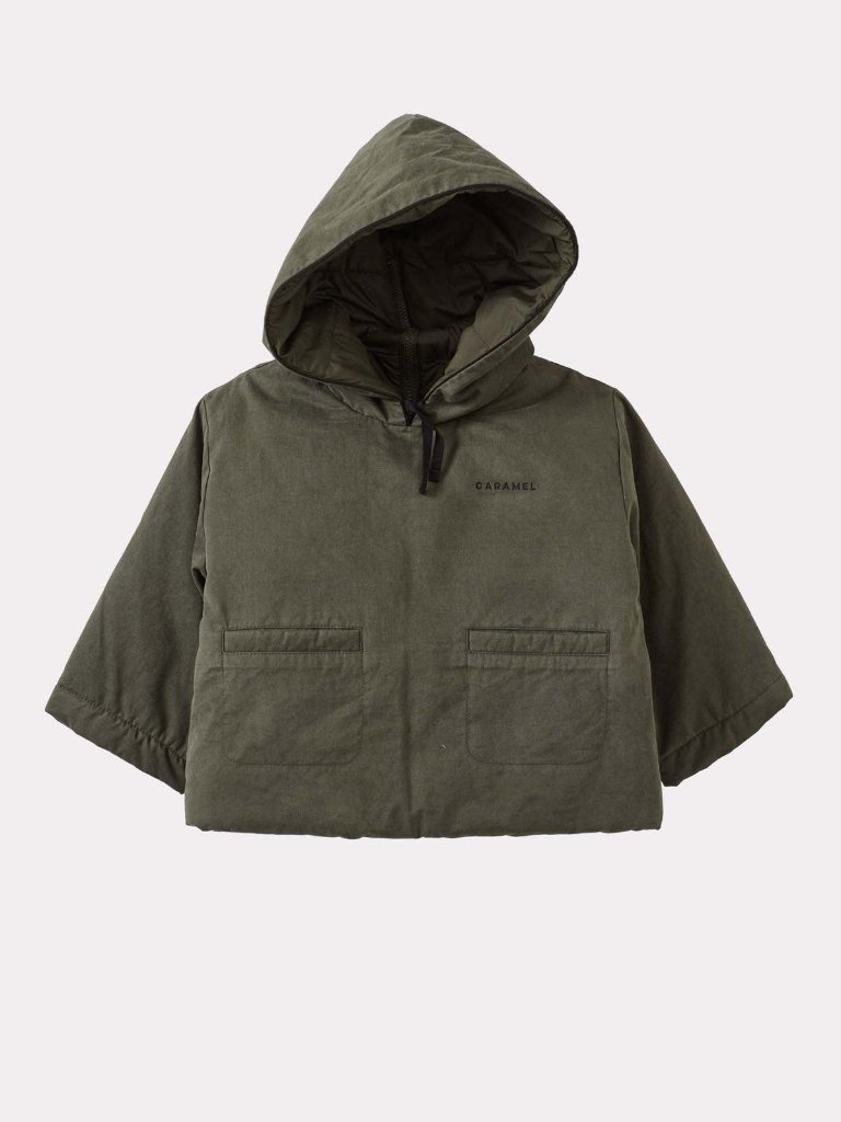 Caramel Twite Baby Cotton Twill Hoodie In Khaki Green